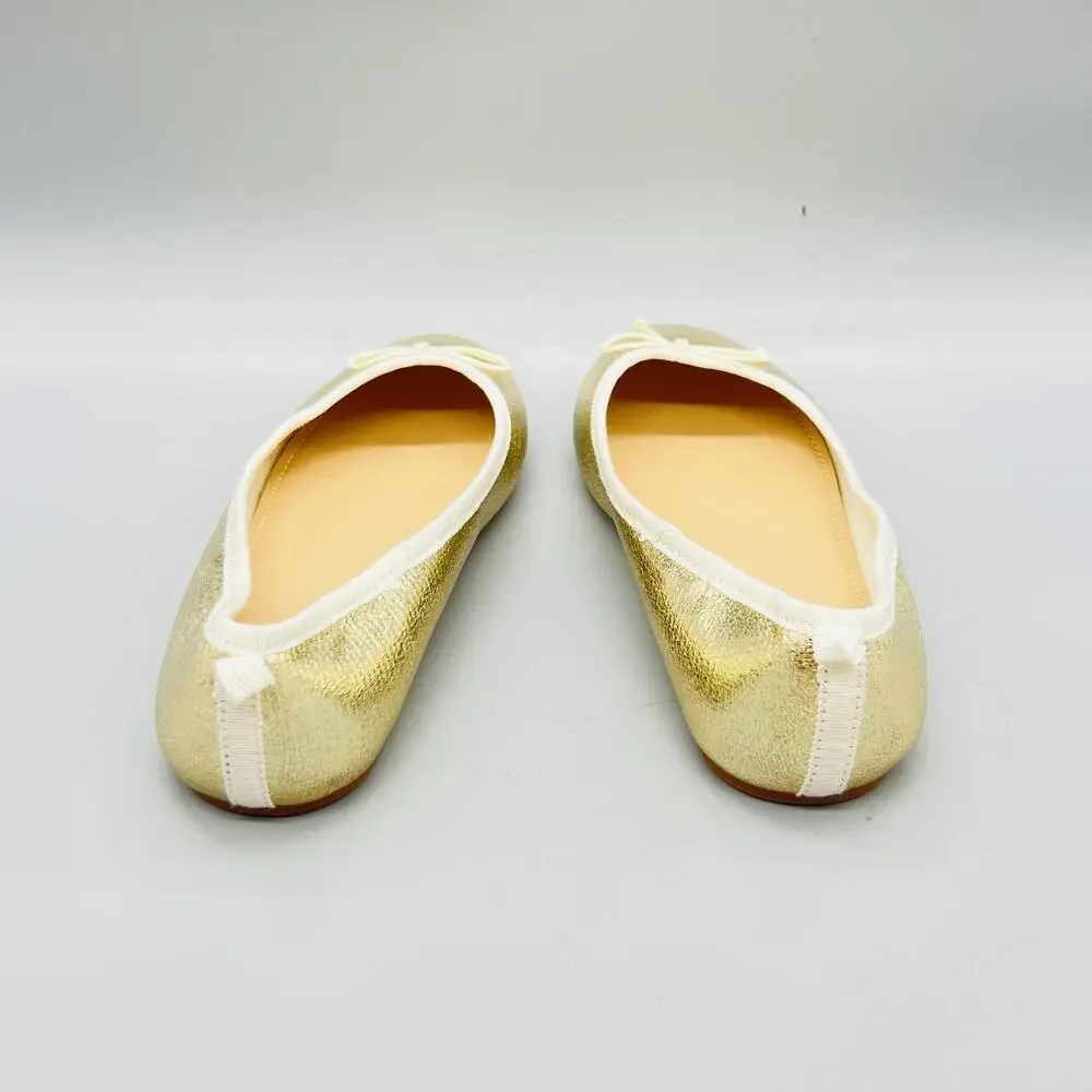 J Crew Shoes Girls 2 Gold Metallic Ballet Flats Bow Slip On Dress Casual Party